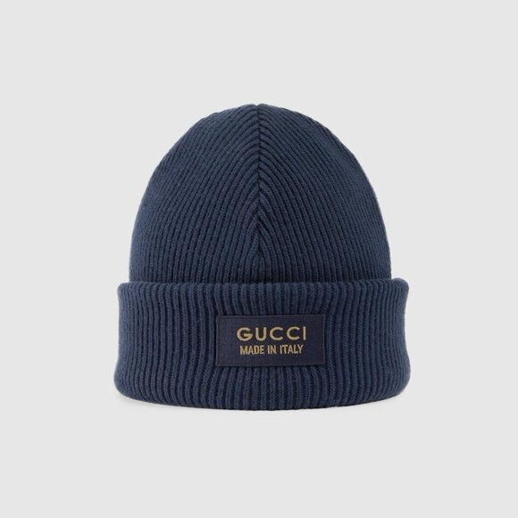 New Authentic Gucci Knit Wool Hat Beanie With Patch Navy Blue Size S Small - Picture 1 of 7